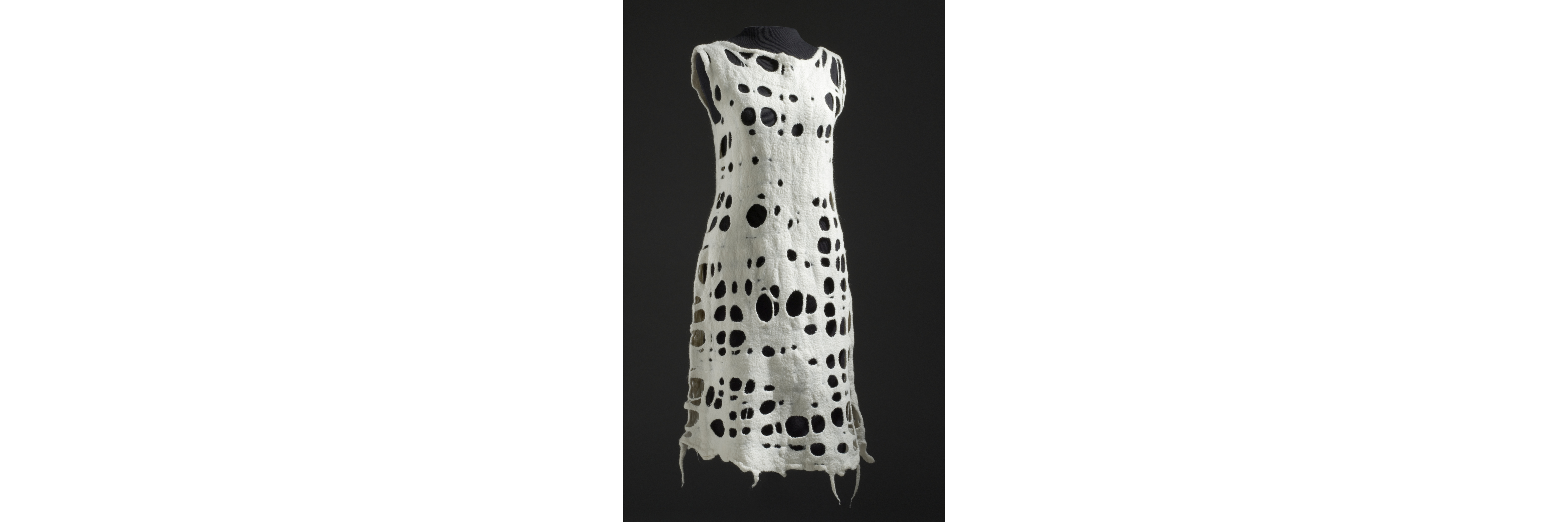 Andrea Zittel White Felted Dress #3 from A-Z Fiber Form Uniforms, 2002 Wool; hand-felted Height: 57 in. (144.78 cm) with base; Center back length: 34 in. (86.36 cm) Los Angeles County Museum of Art, Purchased with funds provided by David and Susan Gersh (M.2004.204) 