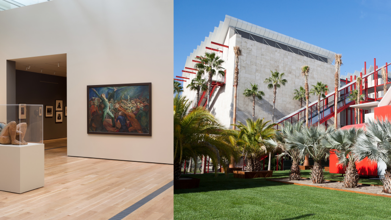 Installation view of the new Modern Art presentation on BCAM, Level 3, Los Angeles County Museum of Art, June 13, 2021–ongoing, photo © Fredrik Nilsen; Exterior of the Los Angeles County Museum of Art, photo © Museum Associates/LACMA