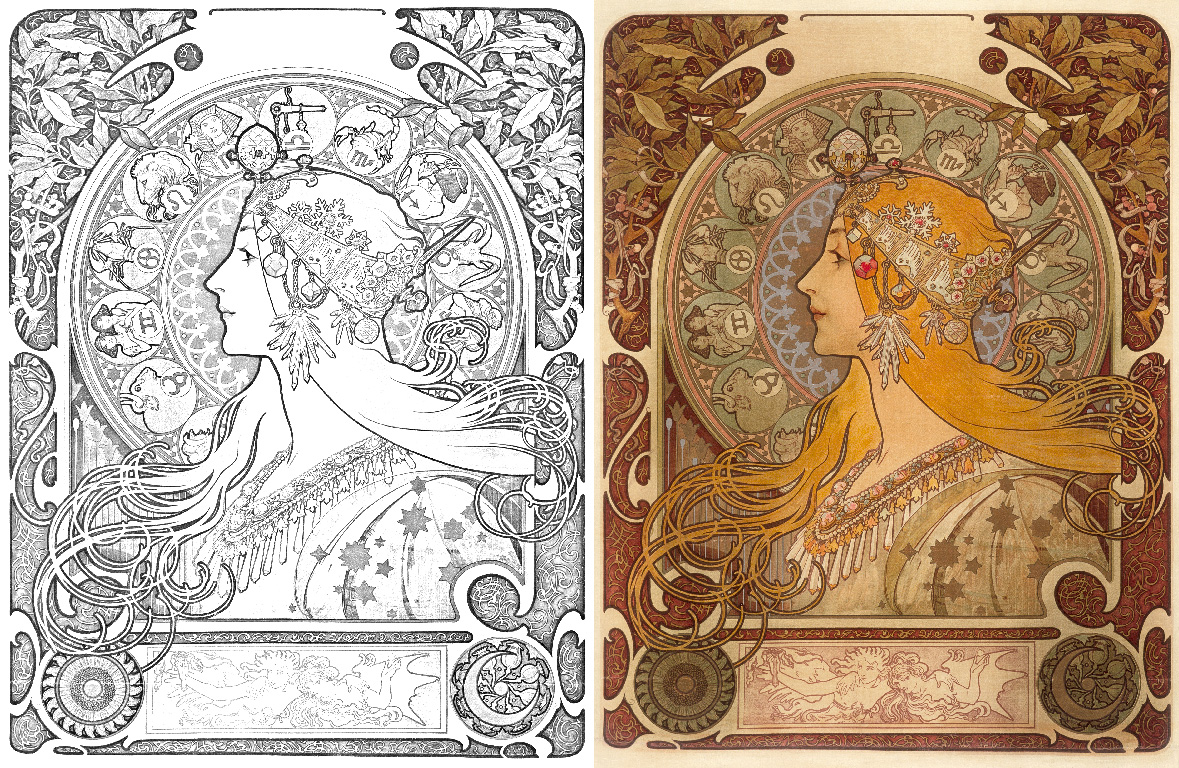 alphonse mucha coloring pages