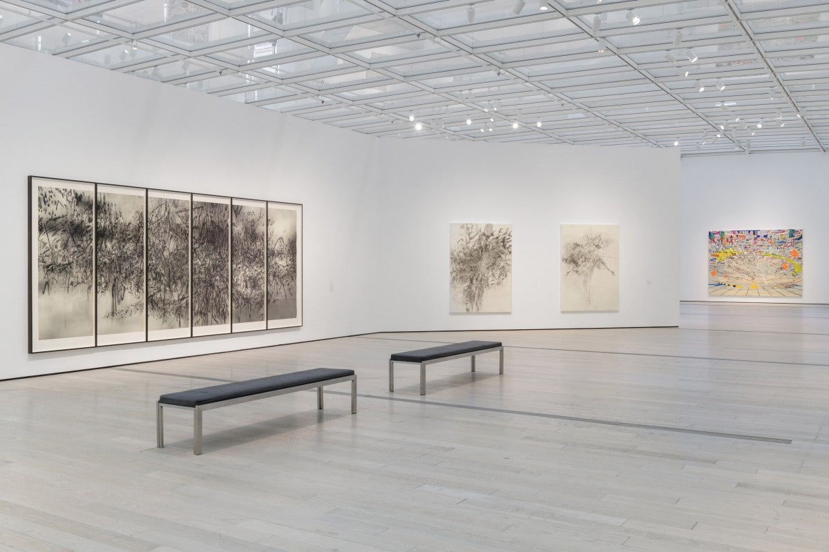 Installation photograph, Julie Mehretu, Los Angeles County Museum of Art, 2019–2020, art © Julie Mehretu, photo © Museum Associates/LACMA