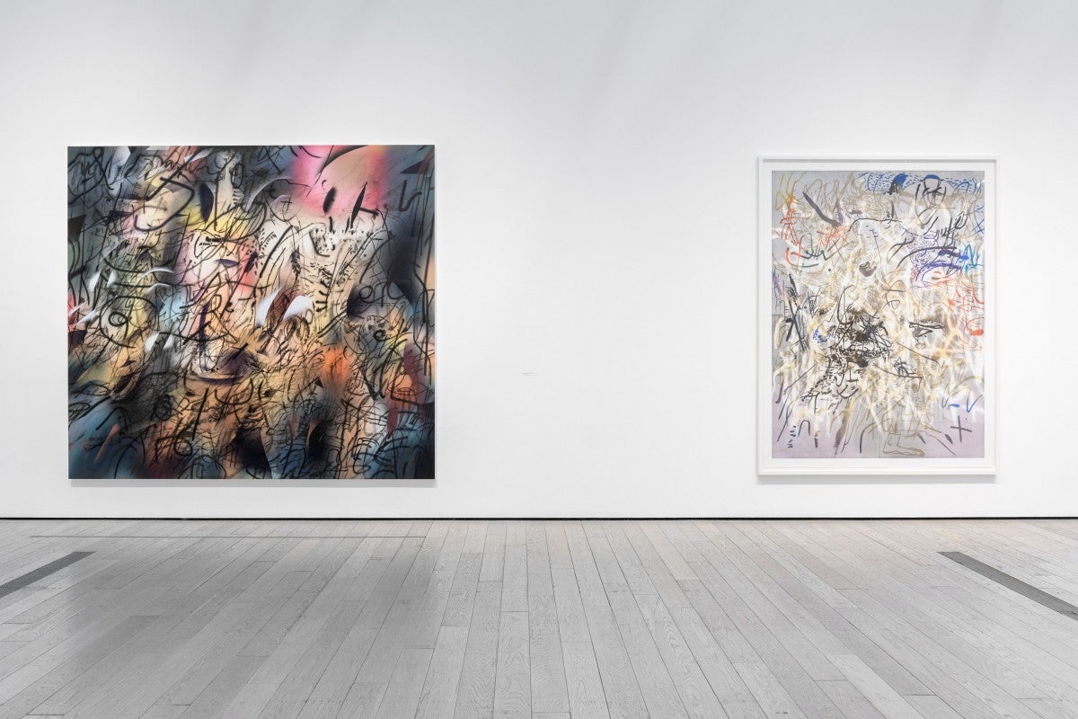 Installation photograph, Julie Mehretu, Los Angeles County Museum of Art, 2019–2020, art © Julie Mehretu, photo © Museum Associates/LACMA