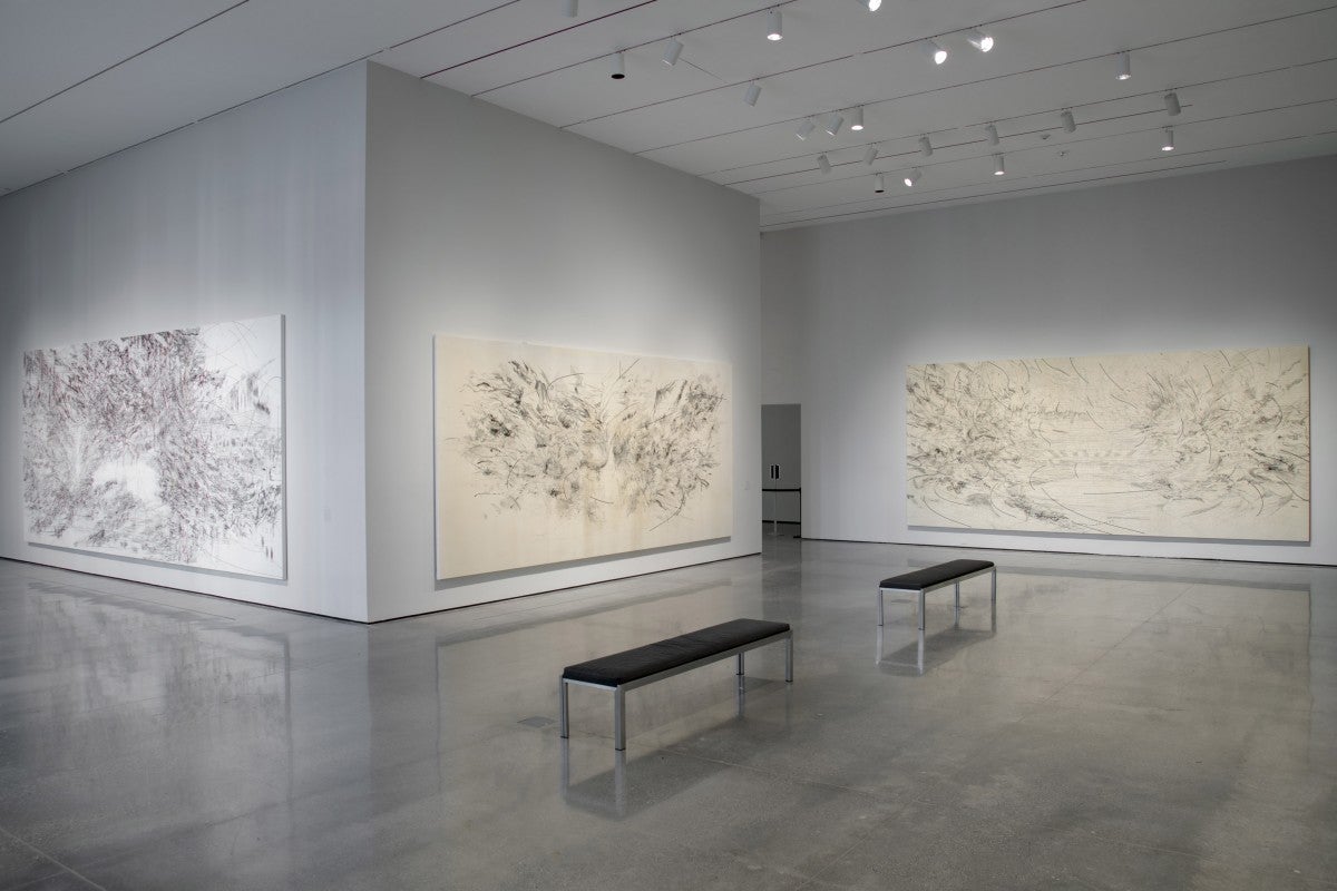 Installation photograph, Julie Mehretu, Los Angeles County Museum of Art, 2019–2020, art © Julie Mehretu, photo © Museum Associates/LACMA